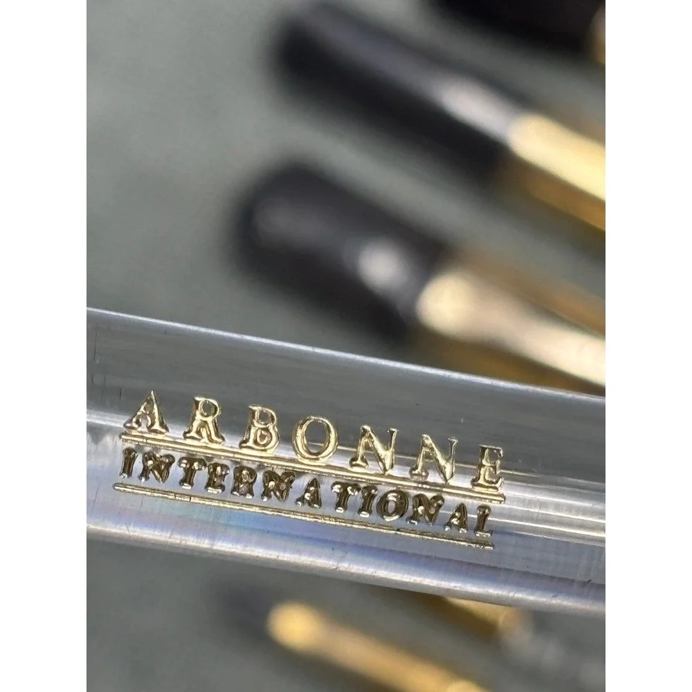 Arbonne International 7 Piece Makeup Brush Set Clear Fluted Acrylic Gold Handles